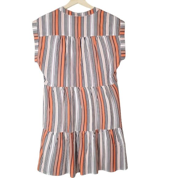 Marie Oliver Dress‎ Womens Small Lachlan Silk Mini Tiered Orange Pink Stripes - Picture 3 of 16
